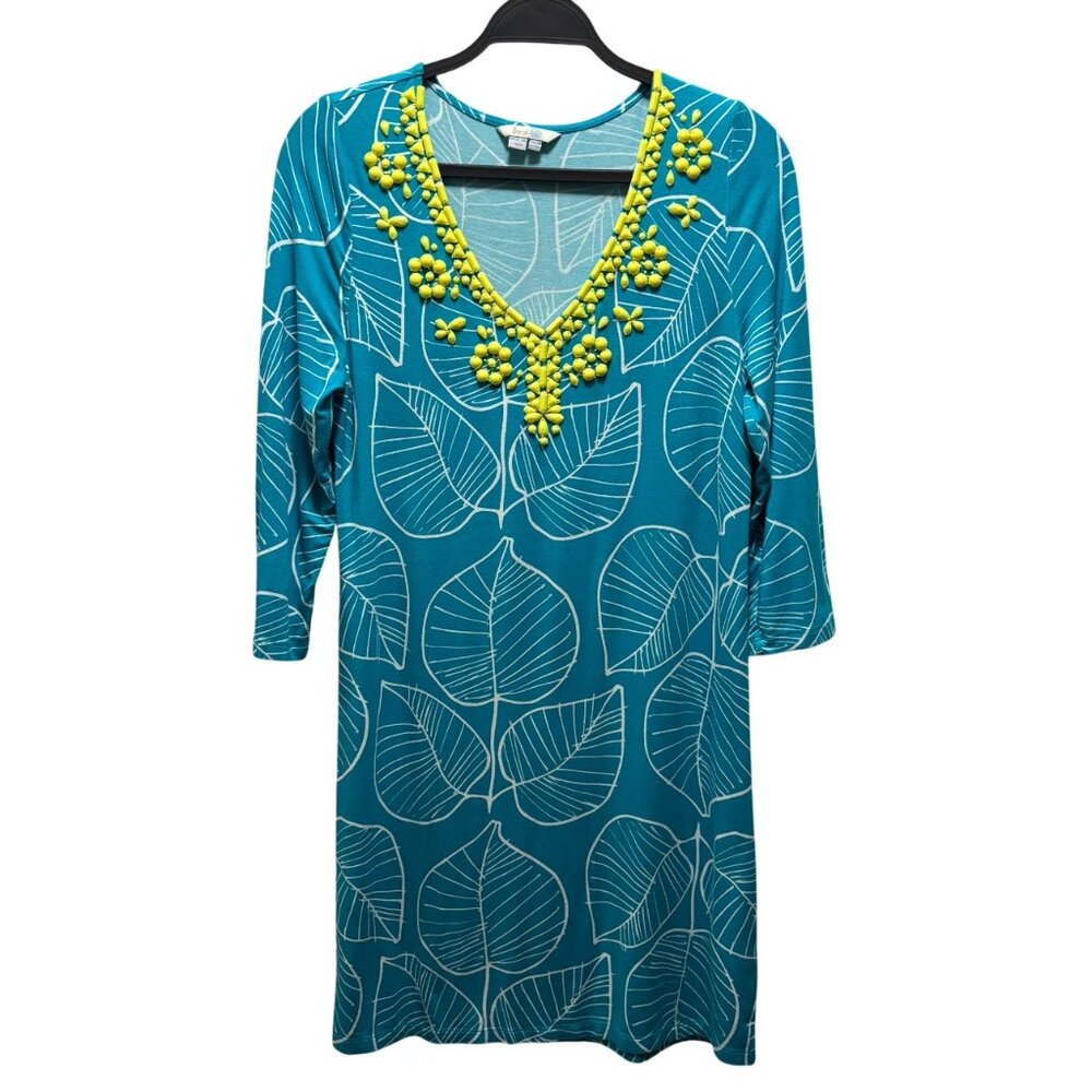 Boden Freya Teal Leaf Print Dress Size 8 - Picture 3 of 8